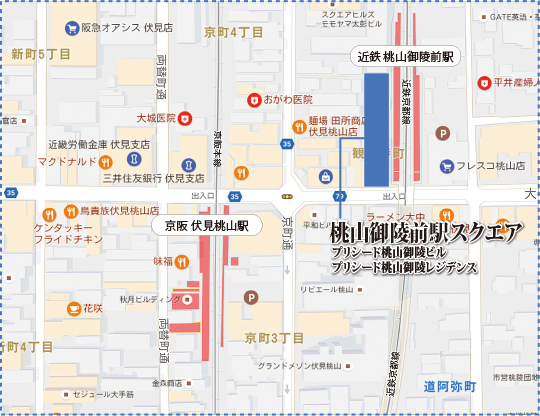 桃山御陵前駅スクエア周辺のマップ